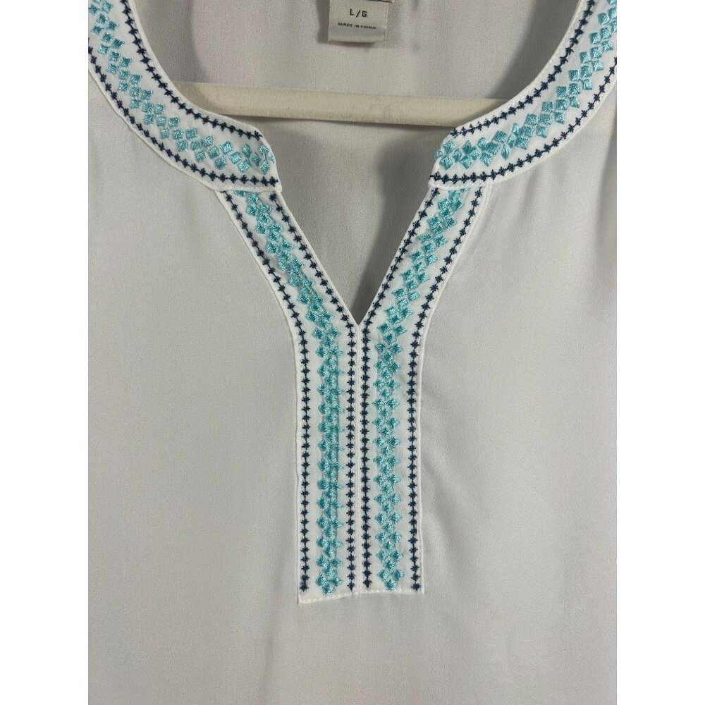 Ariat Women's White Tunic Top With Blue Embroidery Size L - Picture 2 of 13